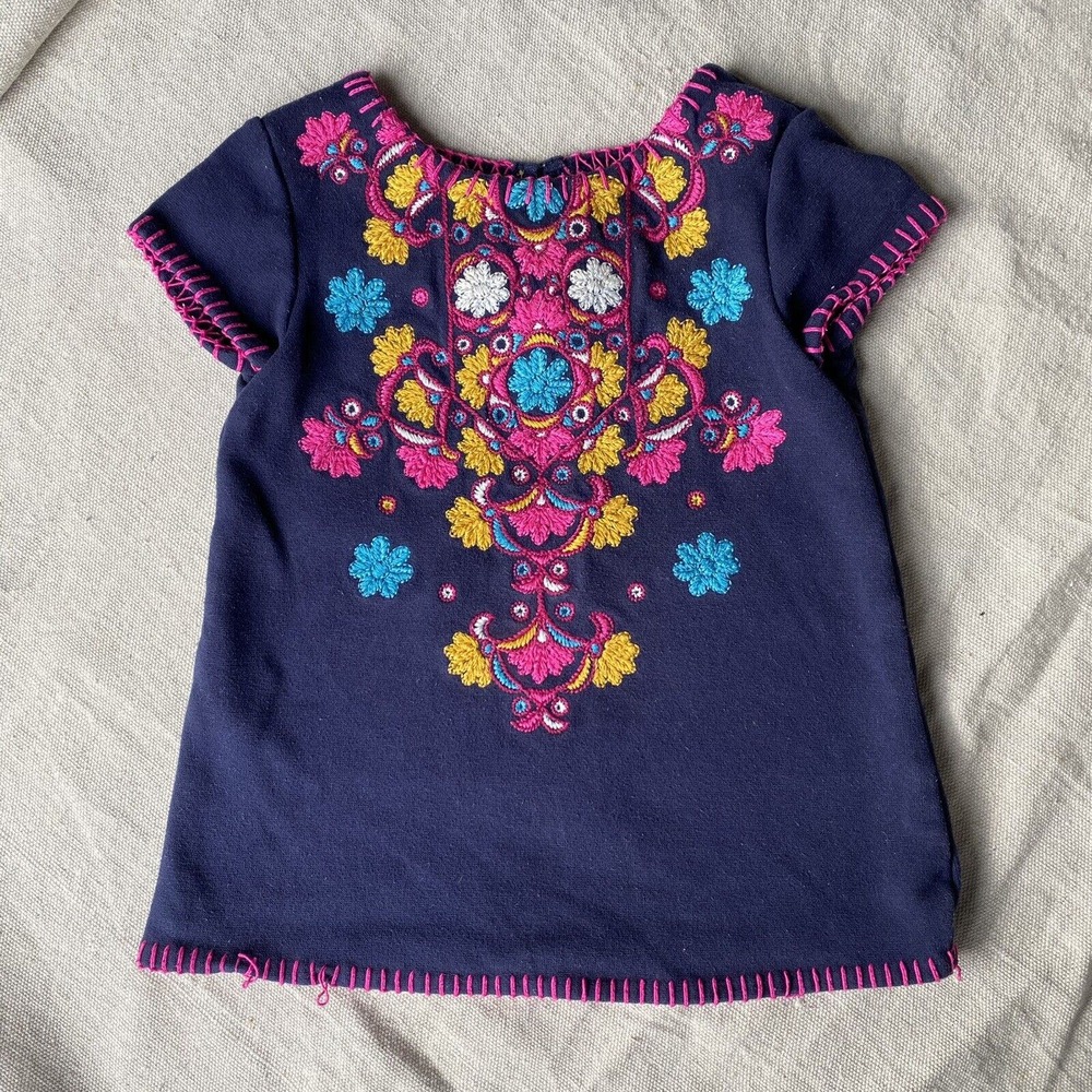 Genuine Kids Oshkosh Embroidered Floral Navy Dress 18M